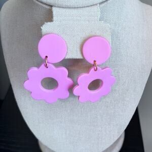 Pink Flower Drop Earrings